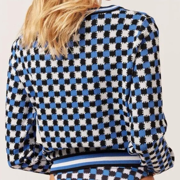 SOLID & STRIPED Mackenzie Checked Stripe Trim Pullover Blue Women’s Large $188 - Picture 2 of 6